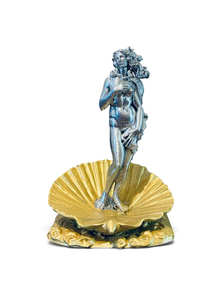Escultura física de Venus en acabado plateado y dorado